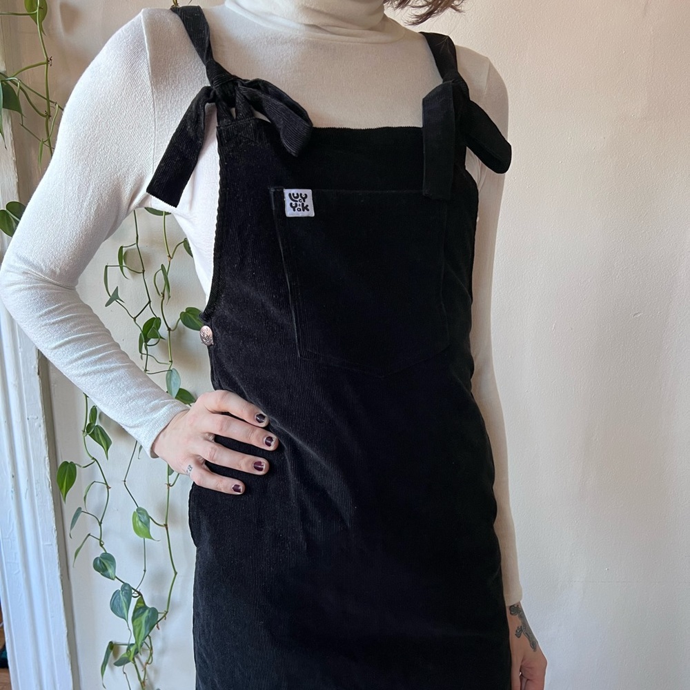 Lucy and Yak Freyja overall dress in black corduroy